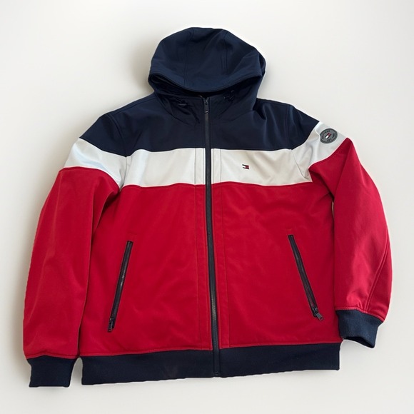 Tommy Hilfiger Men's Soft Shell Active Filled Bomber Jacket Coat XL Navy/Red-EUC - Picture 1 of 7